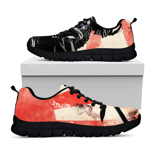Red Rising Sun Samurai Print Black Sneakers