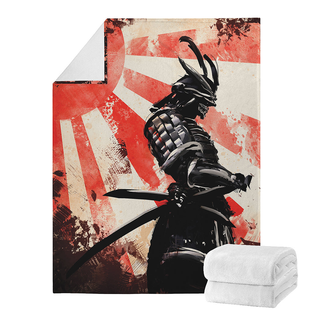 Red Rising Sun Samurai Print Blanket