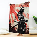 Red Rising Sun Samurai Print Blanket