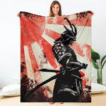 Red Rising Sun Samurai Print Blanket