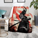 Red Rising Sun Samurai Print Blanket