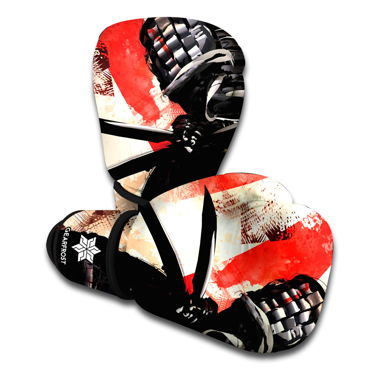 Red Rising Sun Samurai Print Boxing Gloves