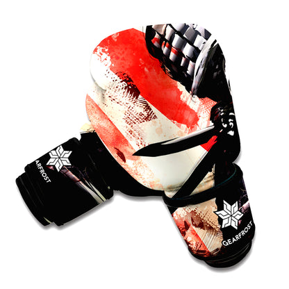 Red Rising Sun Samurai Print Boxing Gloves