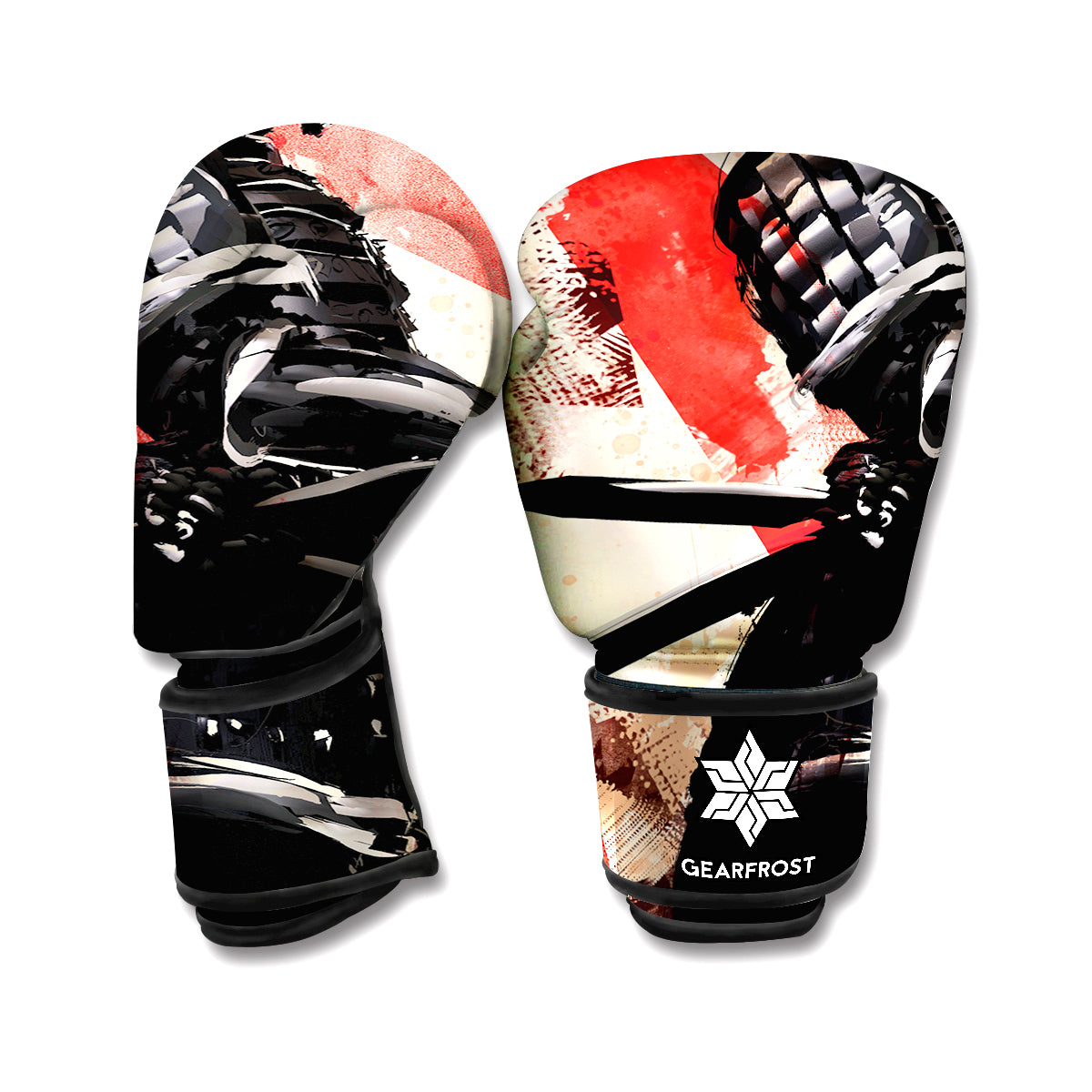 Red Rising Sun Samurai Print Boxing Gloves