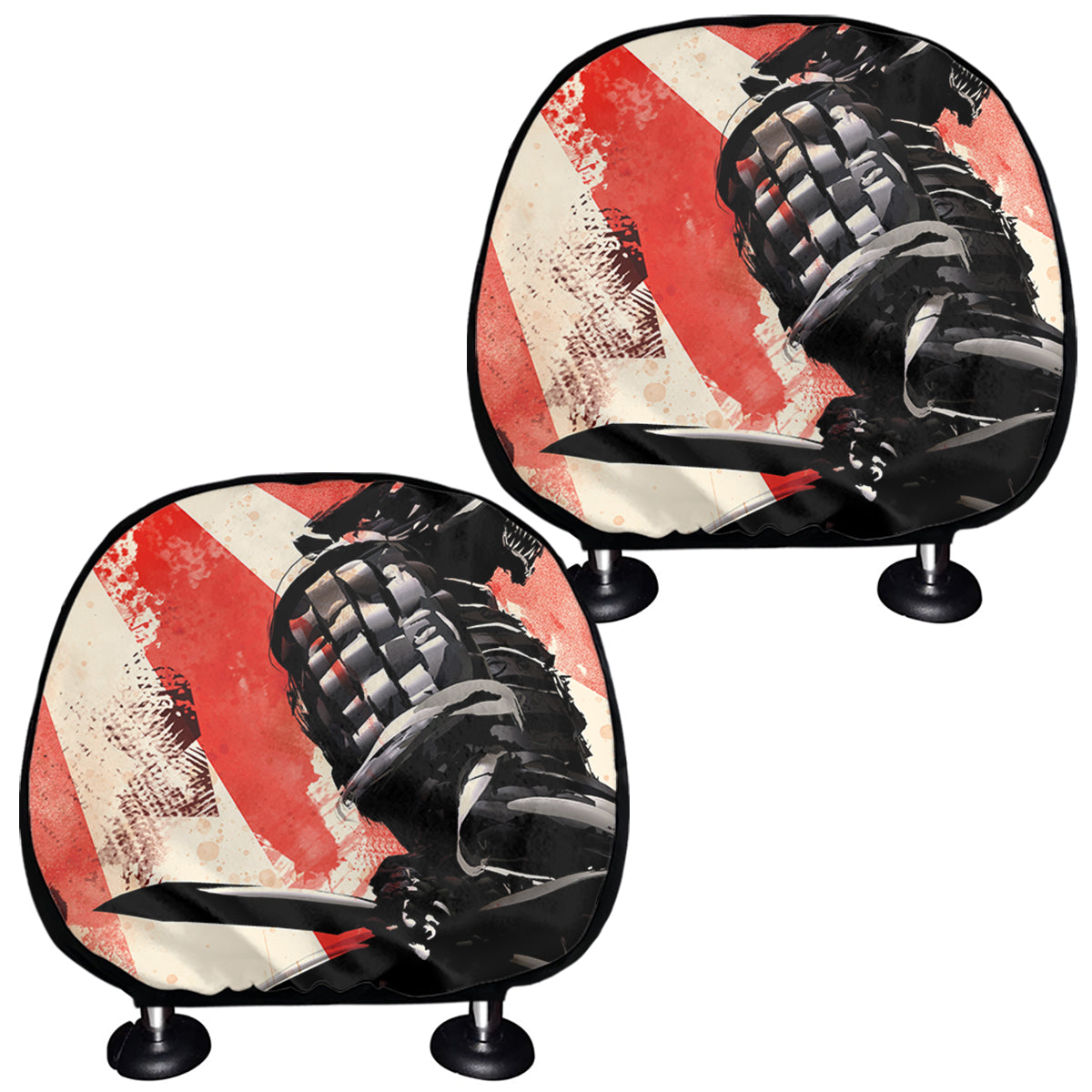 Red Rising Sun Samurai Print Car Headrest Covers