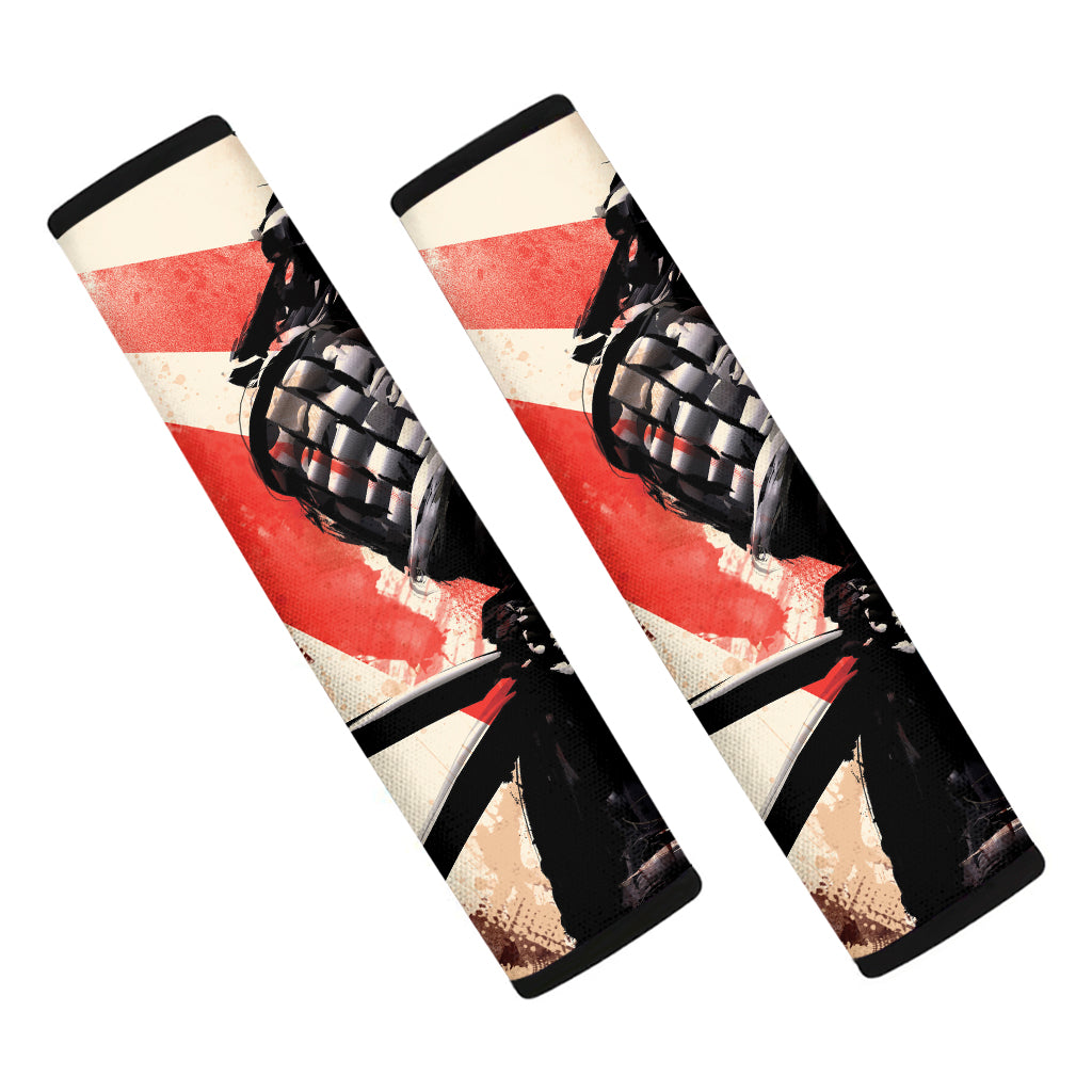 Red Rising Sun Samurai Print Car Seat Belt Covers