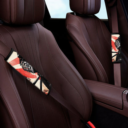 Red Rising Sun Samurai Print Car Seat Belt Covers