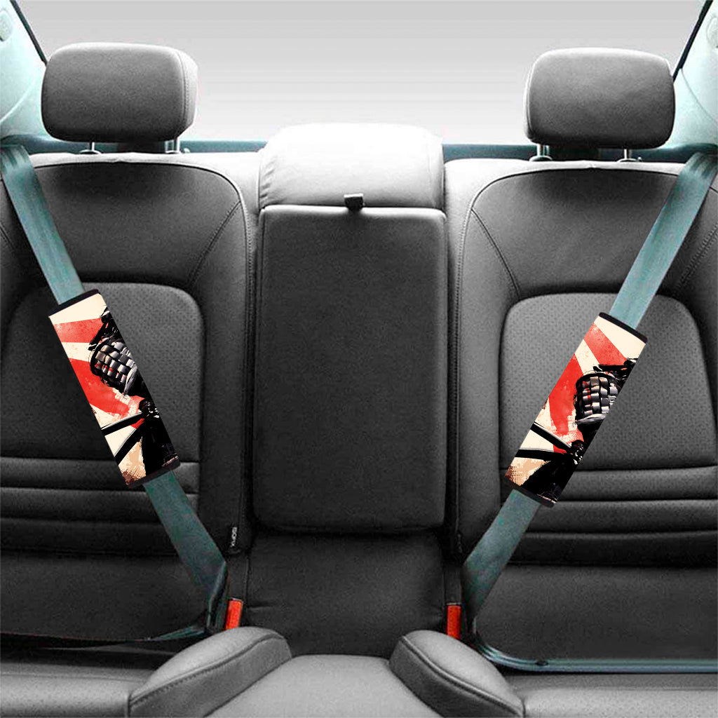 Red Rising Sun Samurai Print Car Seat Belt Covers