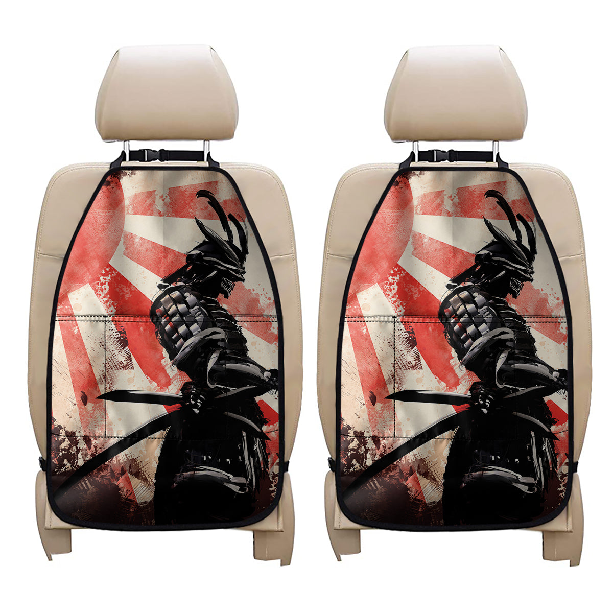Red Rising Sun Samurai Print Car Seat Organizers
