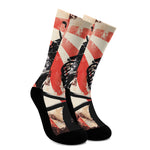 Red Rising Sun Samurai Print Crew Socks