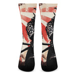 Red Rising Sun Samurai Print Crew Socks
