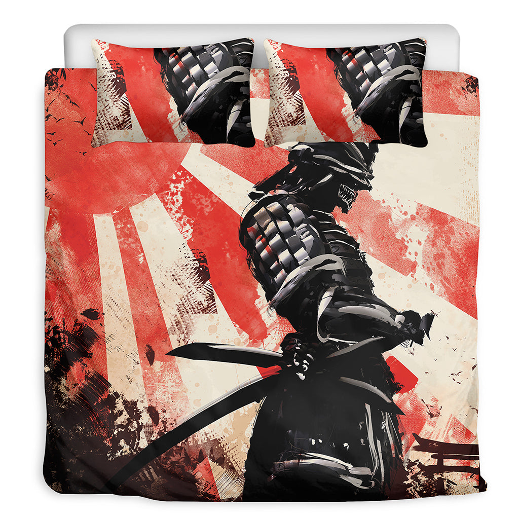 Red Rising Sun Samurai Print Duvet Cover Bedding Set