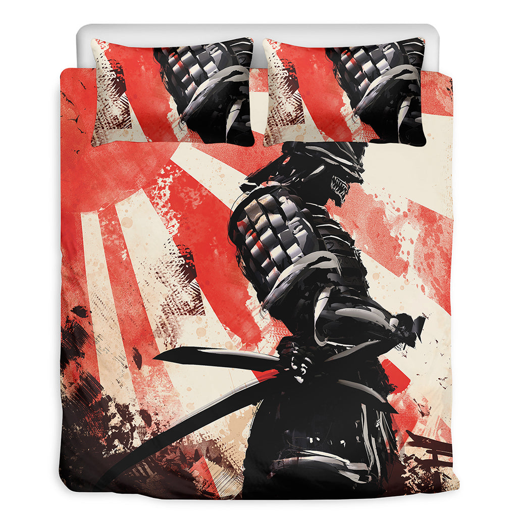 Red Rising Sun Samurai Print Duvet Cover Bedding Set