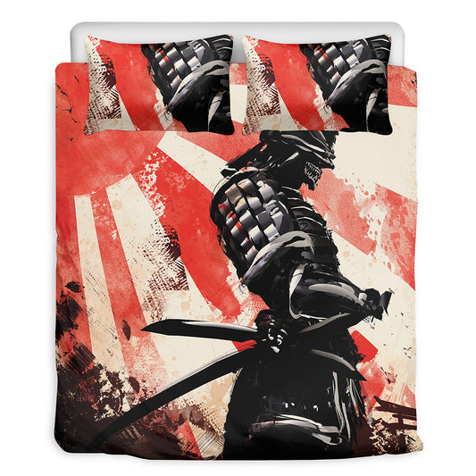 Red Rising Sun Samurai Print Duvet Cover Bedding Set