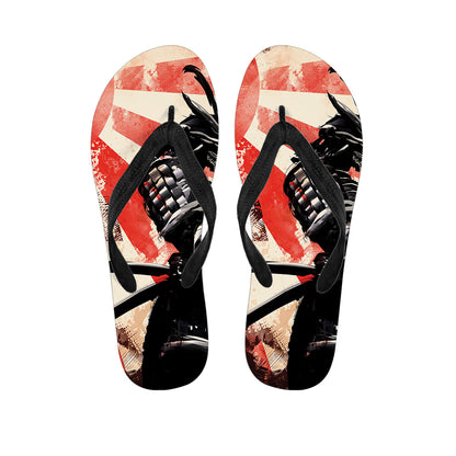 Red Rising Sun Samurai Print Flip Flops