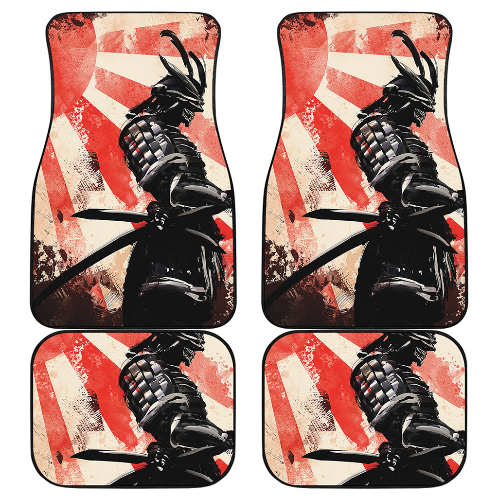Red Rising Sun Samurai Print Front and Back Car Floor Mats