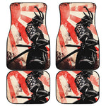 Red Rising Sun Samurai Print Front and Back Car Floor Mats