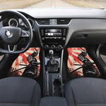 Red Rising Sun Samurai Print Front and Back Car Floor Mats
