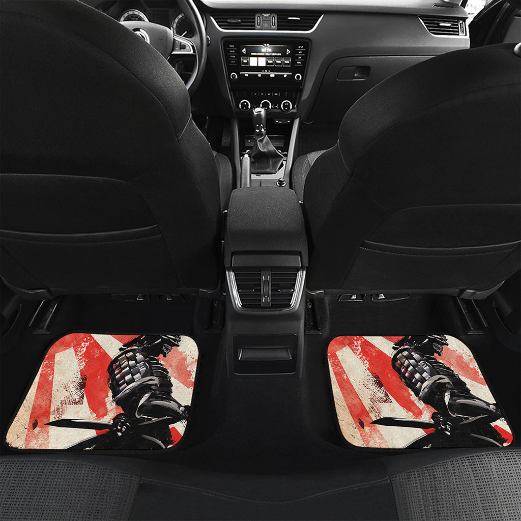 Red Rising Sun Samurai Print Front and Back Car Floor Mats