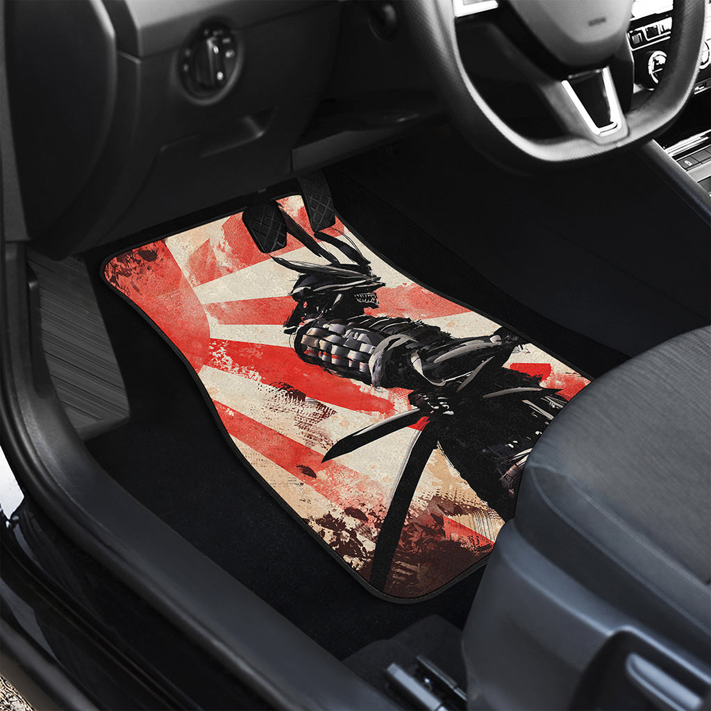 Red Rising Sun Samurai Print Front and Back Car Floor Mats