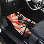 Red Rising Sun Samurai Print Front and Back Car Floor Mats