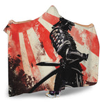 Red Rising Sun Samurai Print Hooded Blanket