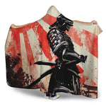 Red Rising Sun Samurai Print Hooded Blanket
