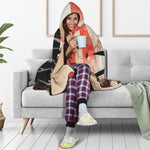 Red Rising Sun Samurai Print Hooded Blanket