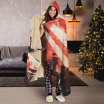 Red Rising Sun Samurai Print Hooded Blanket