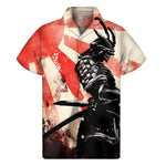 Red Rising Sun Samurai Print Men's Short Sleeve Shirt