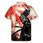 Red Rising Sun Samurai Print Men's Short Sleeve Shirt