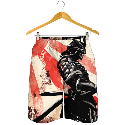 Red Rising Sun Samurai Print Men's Shorts