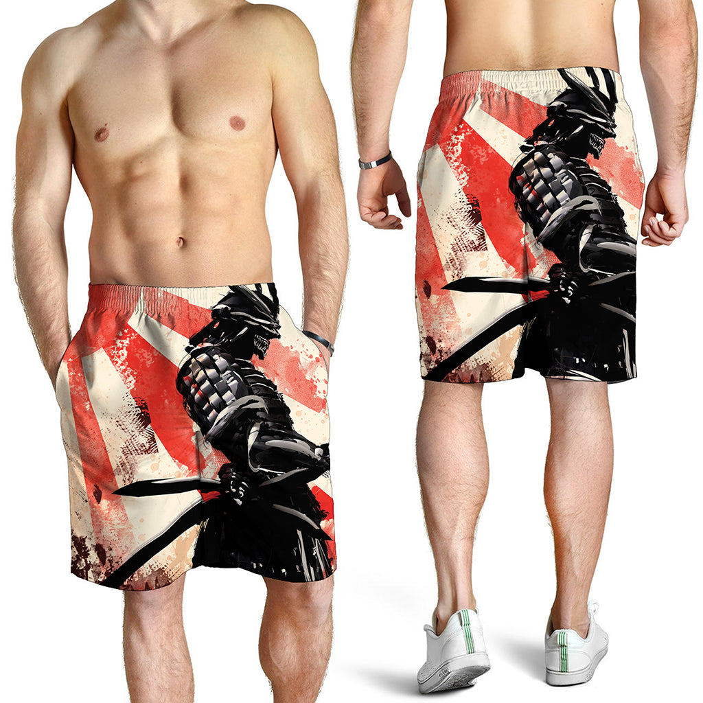 Red Rising Sun Samurai Print Men's Shorts