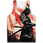 Red Rising Sun Samurai Print Men's Tank Top