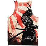 Red Rising Sun Samurai Print Men's Tank Top