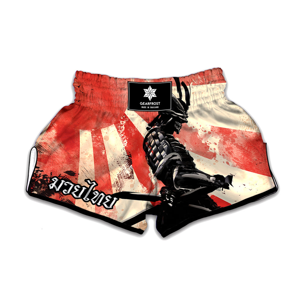 Red Rising Sun Samurai Print Muay Thai Boxing Shorts