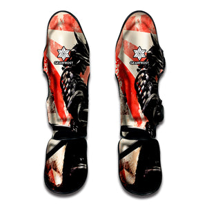 Red Rising Sun Samurai Print Muay Thai Shin Guard