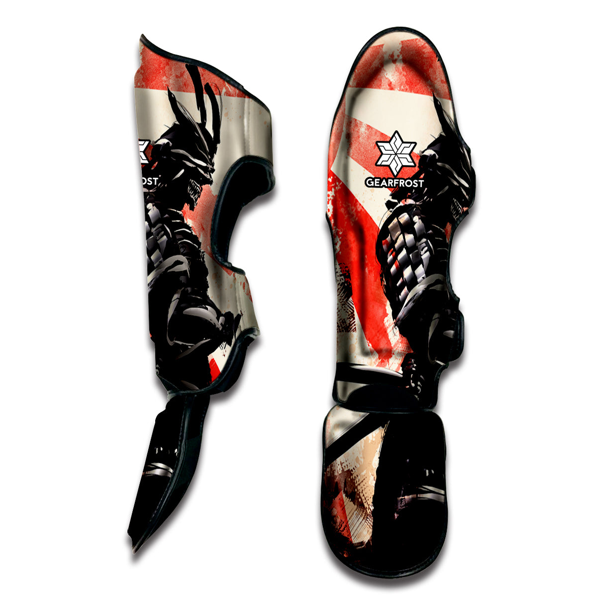 Red Rising Sun Samurai Print Muay Thai Shin Guard