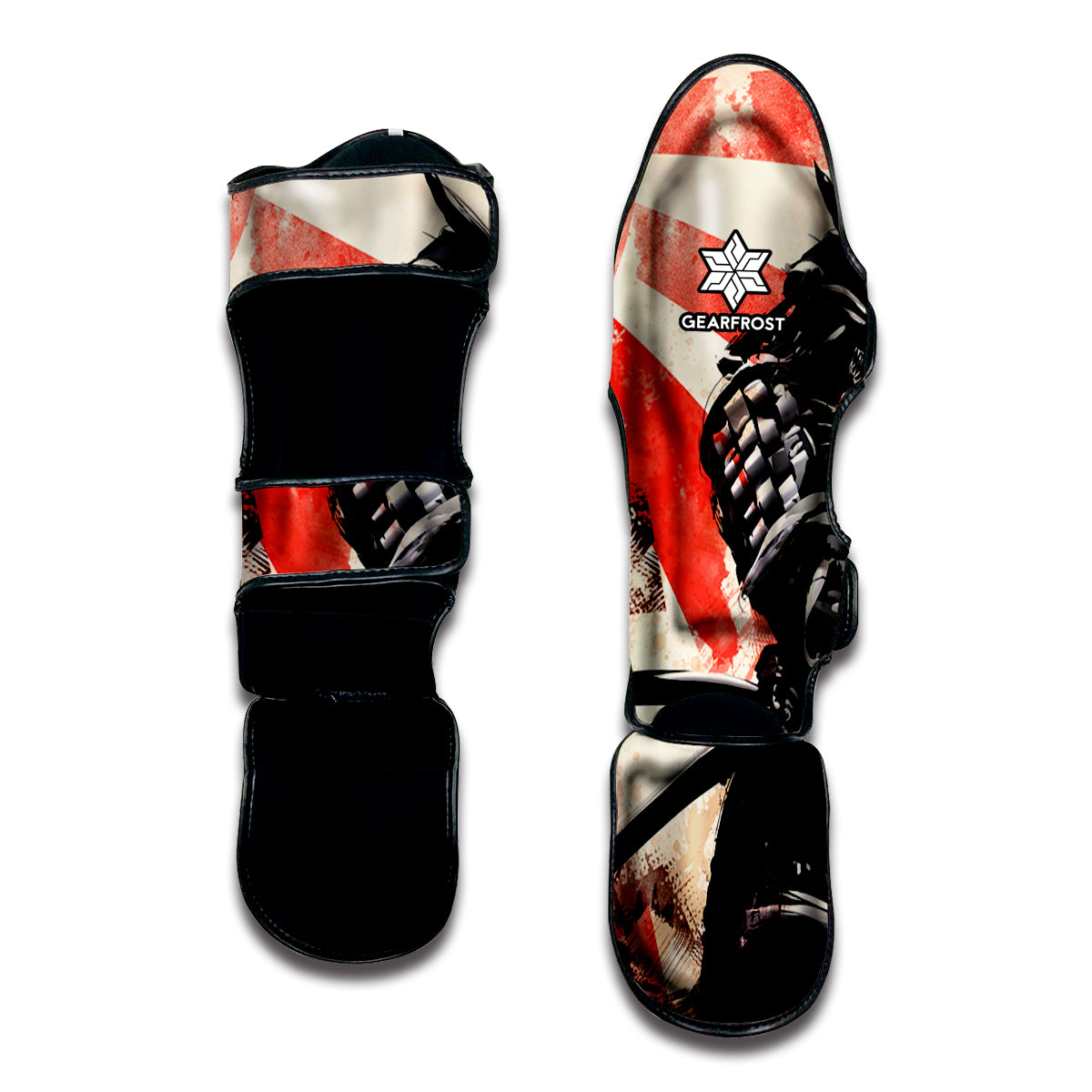 Red Rising Sun Samurai Print Muay Thai Shin Guard