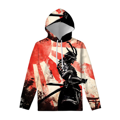 Red Rising Sun Samurai Print Pullover Hoodie