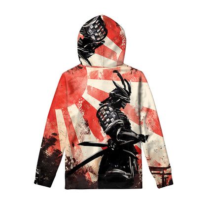 Red Rising Sun Samurai Print Pullover Hoodie