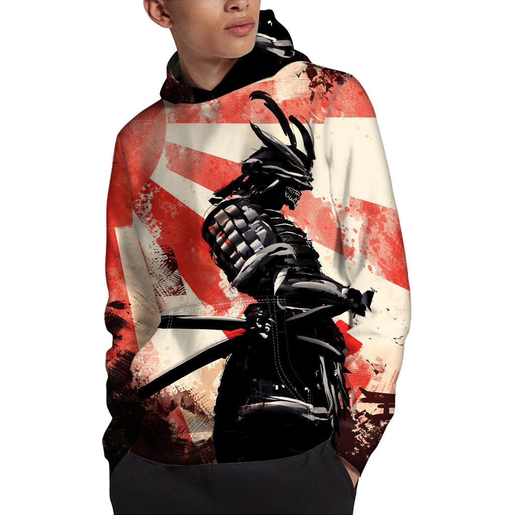 Red Rising Sun Samurai Print Pullover Hoodie