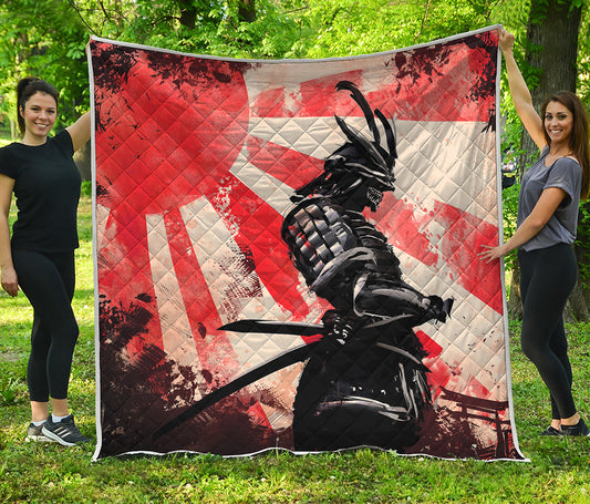 Red Rising Sun Samurai Print Quilt