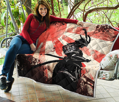 Red Rising Sun Samurai Print Quilt