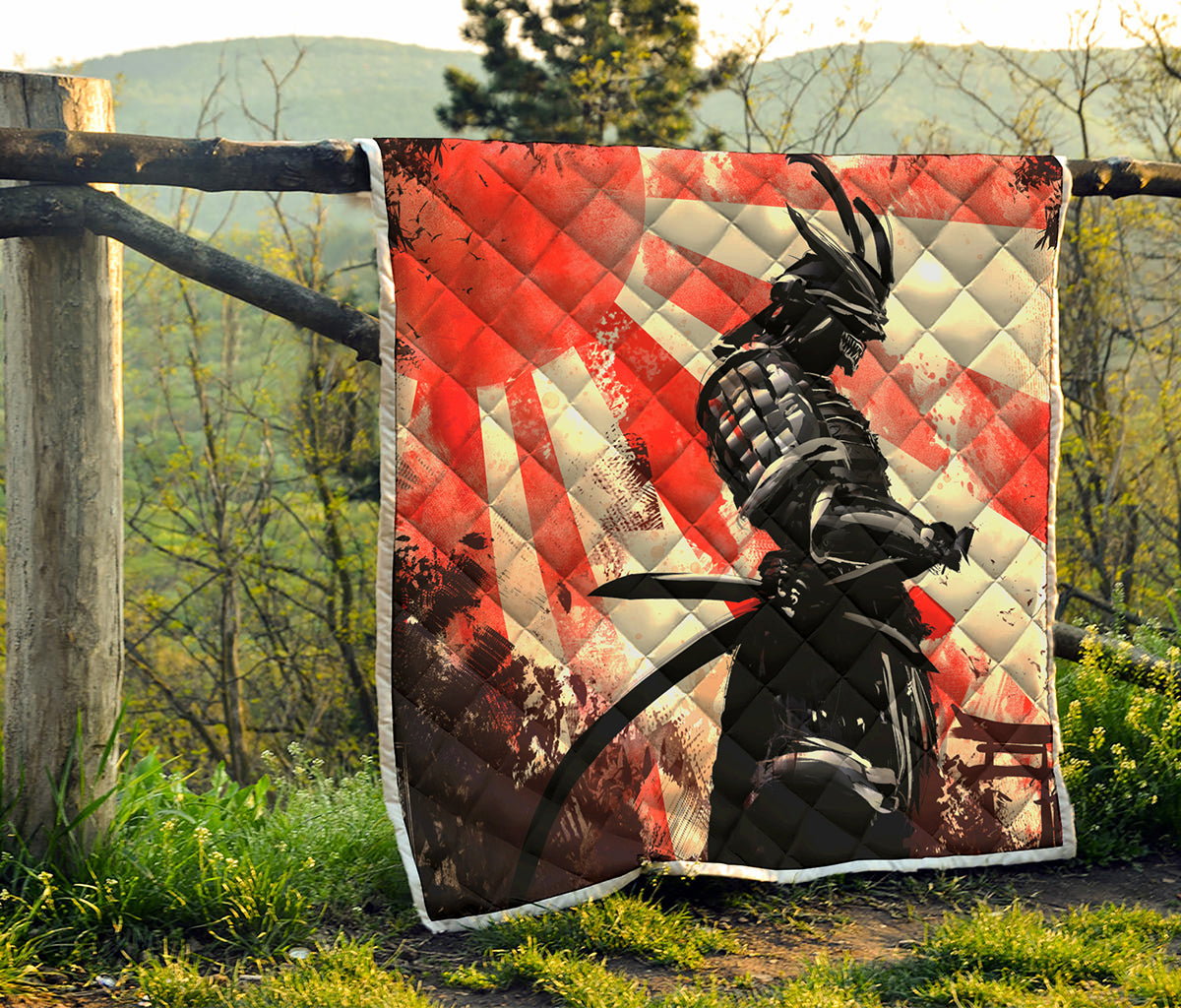 Red Rising Sun Samurai Print Quilt