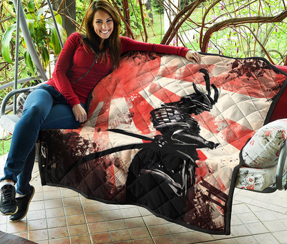 Red Rising Sun Samurai Print Quilt