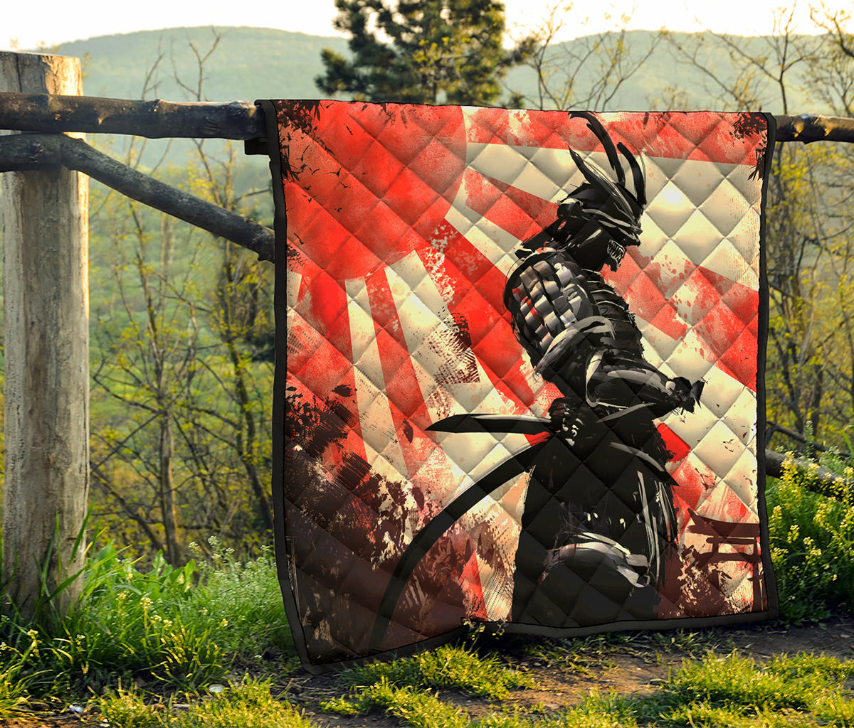 Red Rising Sun Samurai Print Quilt
