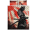Red Rising Sun Samurai Print Quilt Bed Set