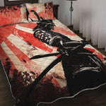 Red Rising Sun Samurai Print Quilt Bed Set