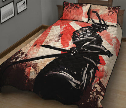 Red Rising Sun Samurai Print Quilt Bed Set